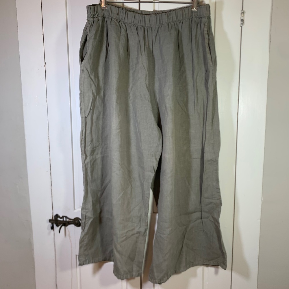 Bryn Walker 100% Linen Casbah Wide Leg Pants Sage Green Plus Size 1X Made in USA